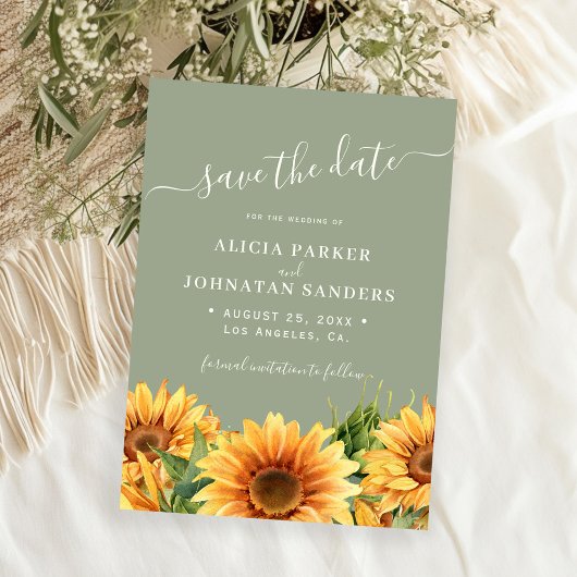 Save The Date Sage green rustic boho floral summer wedding