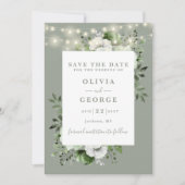 Save The Date Sage Green Rustic String éclaire le Mariage floral (Devant)