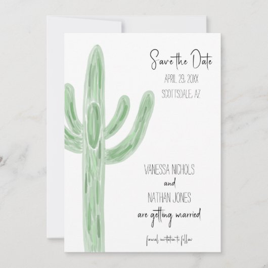 Save The Date Sage Green Saguaro Cactus Enregistrer La Date Invi (Devant)