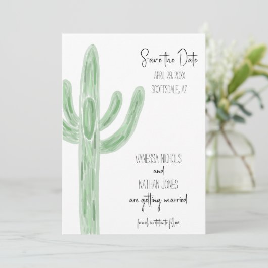 Save The Date Sage Green Saguaro Cactus Enregistrer La Date Invi (Debout devant)