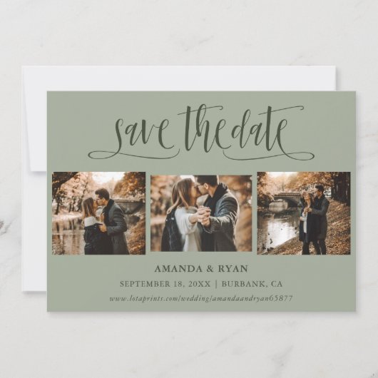 Save The Date Sage Green Script Mariage Photo Enregistrer La Dat (Devant)