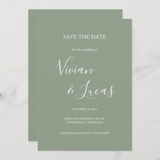 Save The Date Sage Green Script Wedding Enregistrer la date (Devant / Derrière)