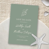 Save The Date Sage Green Shell Beach Ocean Destination Mariage