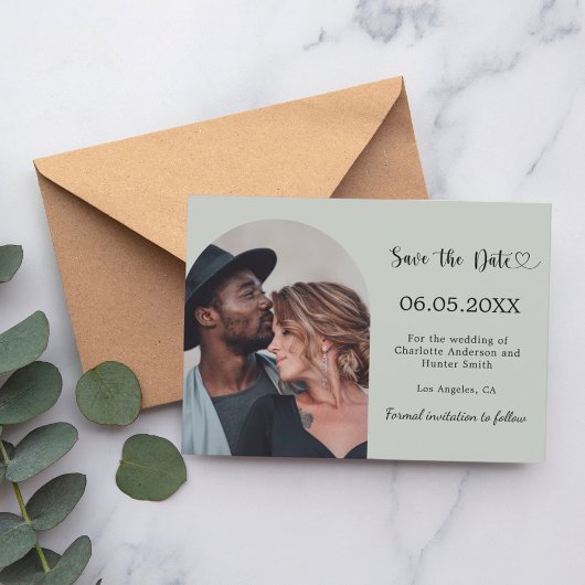 Save The Date Sage green simple modern photo wedding
