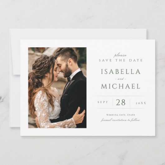 Save The Date Sage Green Simple Moderne Classique Luxe Photo (Devant)