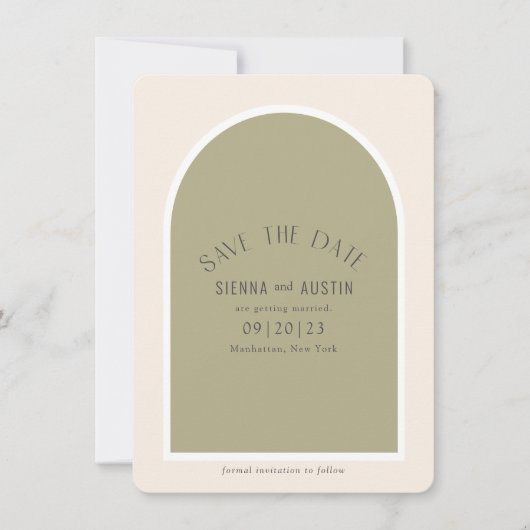Save The Date Sage Green Simple Moderne Mariage Arc (Devant)