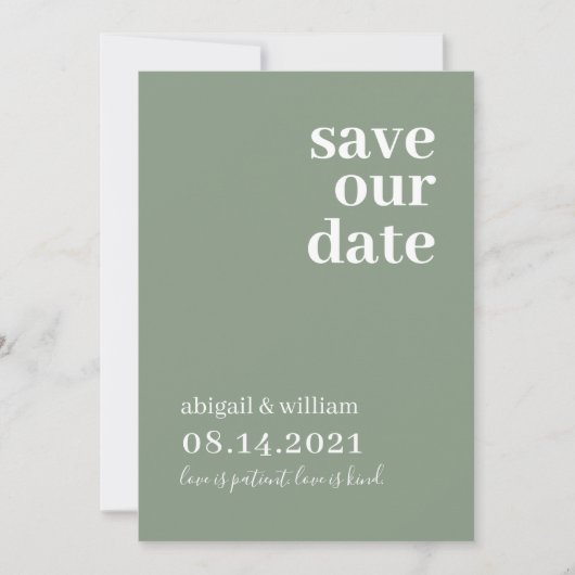 Save The Date Sage Green Simple Moderne Non Photo Mariage (Devant)