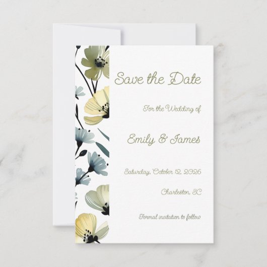 Save The Date Sage Green & Soft Yellow Botanical Wedding (Devant)