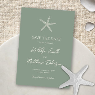 Save The Date Sage Green Starfish Beach Destination Mariage