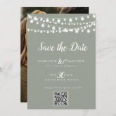 Save The Date Sage Green String Lights Script moderne Enregistre (Devant / Derrière)