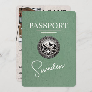 Save The Date Sage Green Suède Passeport Enregistrer La Date