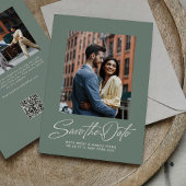 Save The Date Sage green trendy script two photo wedding