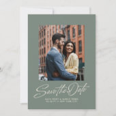 Save The Date Sage green trendy script two photo wedding (Devant)
