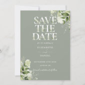 Save The Date Sage Green Typographie florale Mariage photo (Devant)