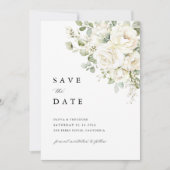 Save The Date Sage Green White Floral Photo Wedding (Devant)