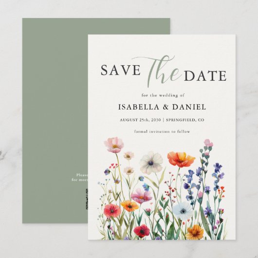 Save The Date Sage Green Wildflower Wedding (Devant / Derrière)