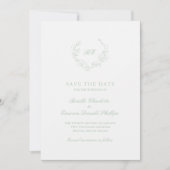 Save The Date Sage Green Wreath Monogramme QR Code Mariage éléga (Devant)
