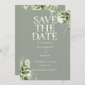 Save The Date Sage Greenery Floral Typographie Mariage (Devant / Derrière)