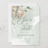 Save The Date Sage Greenery White Rose Wedding (Devant)