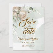 Save The Date Sage Greenery White Rose Wedding (Devant)