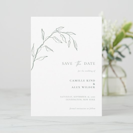 Save The Date Sage Mariage de la feuille minimal botanique moder (Debout devant)