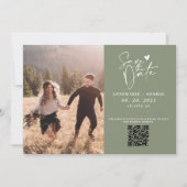 Save The Date Sage moderne Calligraphie verte Photo QR Code (Devant)