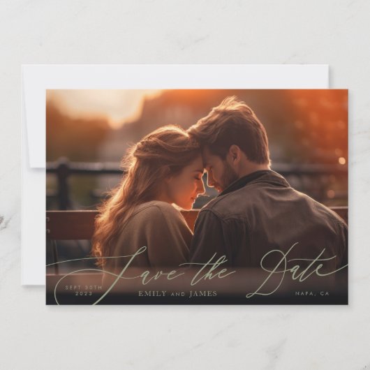 Save The Date Sage moderne Vert Simple Photo Le Mariage (Devant)