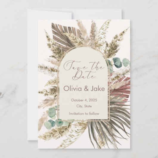 Save The Date Sage Pampas Grass Enregistrer la date | Boho Rusti (Devant)