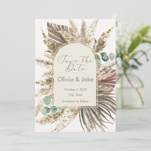 Save The Date Sage Pampas Grass Enregistrer la date | Boho Rusti (Debout devant)
