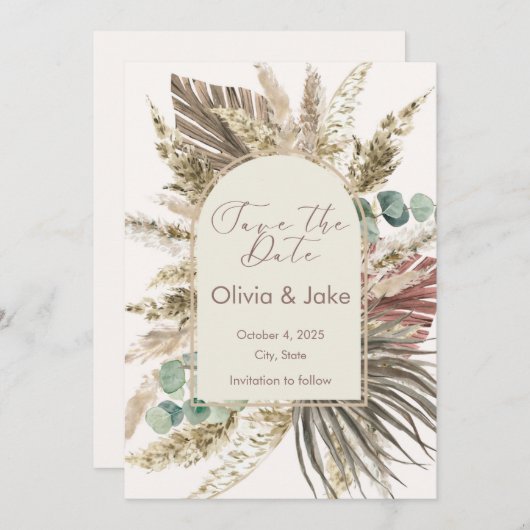 Save The Date Sage Pampas Grass Enregistrer la date | Boho Rusti (Devant / Derrière)