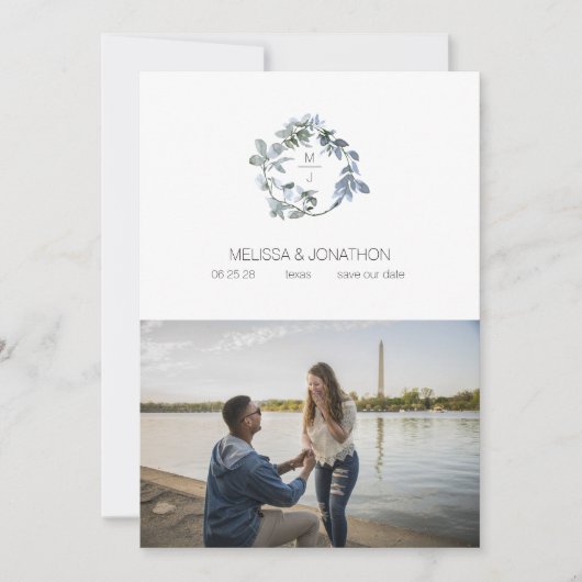 Save The Date Sage Silver Green Floral Ajouter Image Enregistrer (Devant)