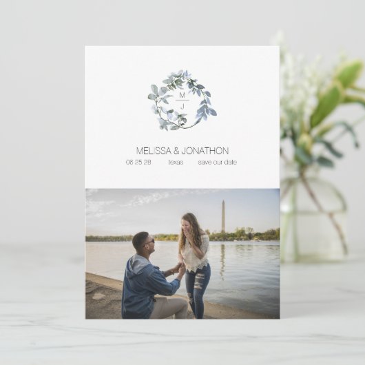 Save The Date Sage Silver Green Floral Ajouter Image Enregistrer (Debout devant)
