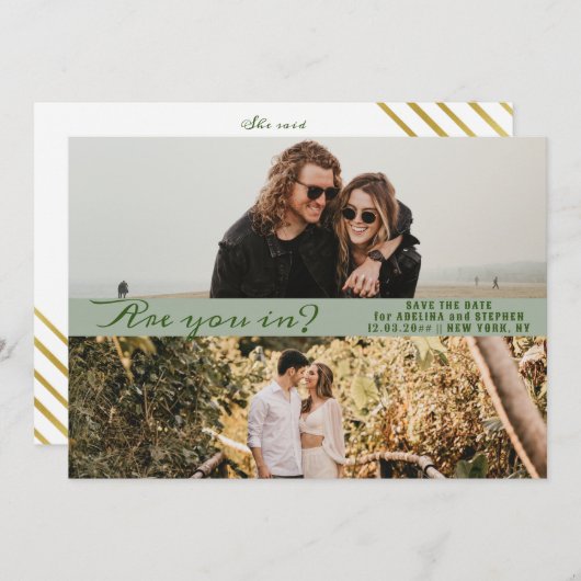 Save The Date Sage Simple Script Two Photo Gallery QR CODE (Devant / Derrière)