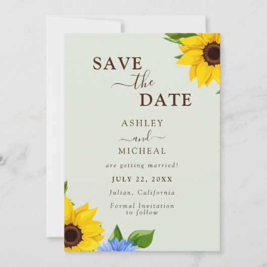 Save The Date Sage Sunflower Mariage Appartement Enregistrer la  (Devant)