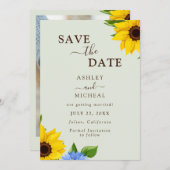 Save The Date Sage Sunflower Mariage Appartement Enregistrer la  (Devant / Derrière)