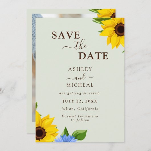 Save The Date Sage Sunflower Mariage Appartement Enregistrer la (Devant / Derrière)