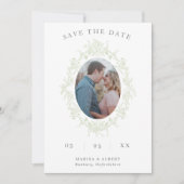 Save The Date Sage Toile Floral Frame Photo QR Code Mariage (Devant)