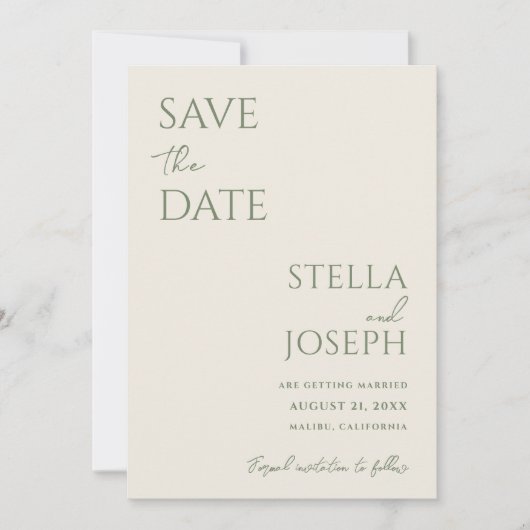 Save The Date Sage Vert Beige Boho Chic Mariage Photo Moderne (Devant)