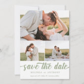 Save The Date Sage Vert Blanc Élégant Gras Script Photo Collage (Devant)