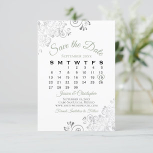 Save The Date Sage Vert & Blanc Simple Élégant Calendrier de mar