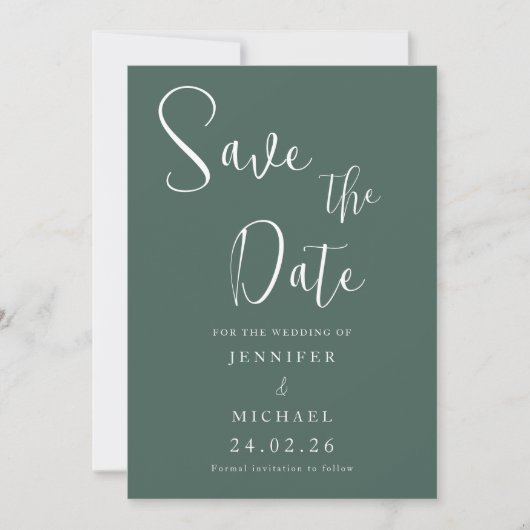 Save The Date Sage Vert Blanc Simple Mariage moderne (Devant)