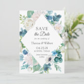 Save The Date Sage Vert Bleu Jardin Blanc Mariage Floral (Debout devant)