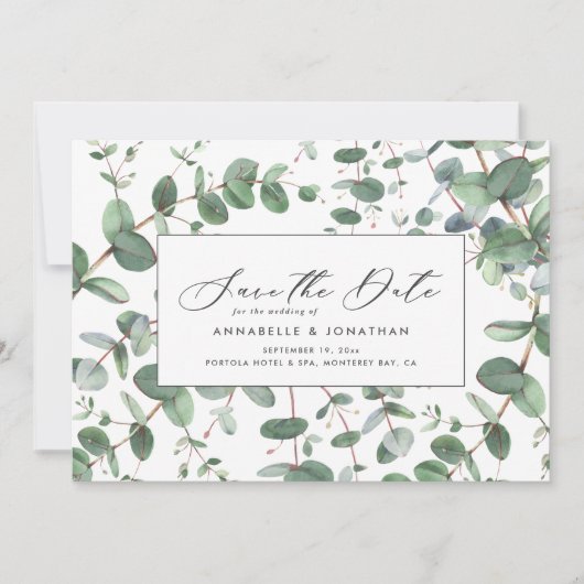 Save The Date Sage vert Eucalyptus feuillage botanique moderne (Devant)