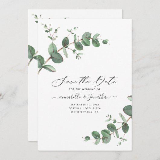Save The Date Sage vert Eucalyptus feuillage botanique moderne S (Devant / Derrière)