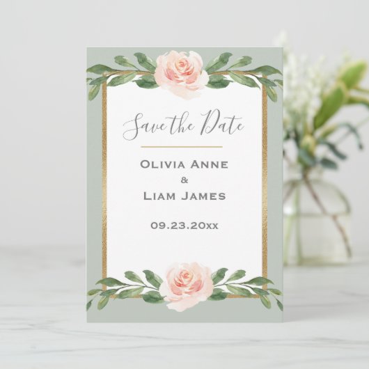 Save The Date Sage Vert Floral Aquarelle Mariage romantique (Debout devant)