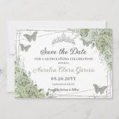Save The Date Sage Vert Floral Argent Quinceanera Sweet sixteen (Devant)