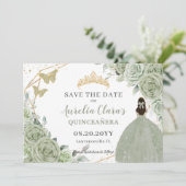 Save The Date Sage Vert Floral Or Quinceanera Sweet sixteen (Debout devant)