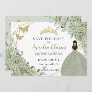 Save The Date Sage Vert Floral Or Quinceanera Sweet sixteen