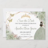 Save The Date Sage Vert Floral Pampas Grass Quinceanera Or (Devant)