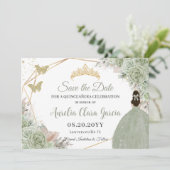 Save The Date Sage Vert Floral Pampas Grass Quinceanera Or (Debout devant)